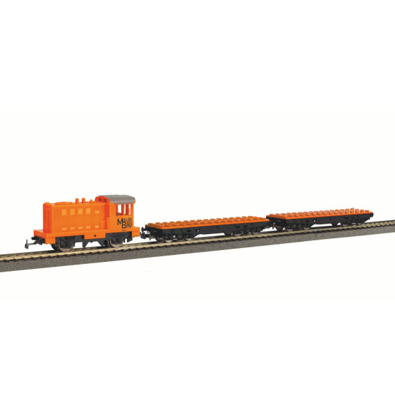 Start-set s dieselovou lokomotivou + 2 nákladní vozy pro stavebnice typu LEGO - kolejivo A-Gleis s podložím